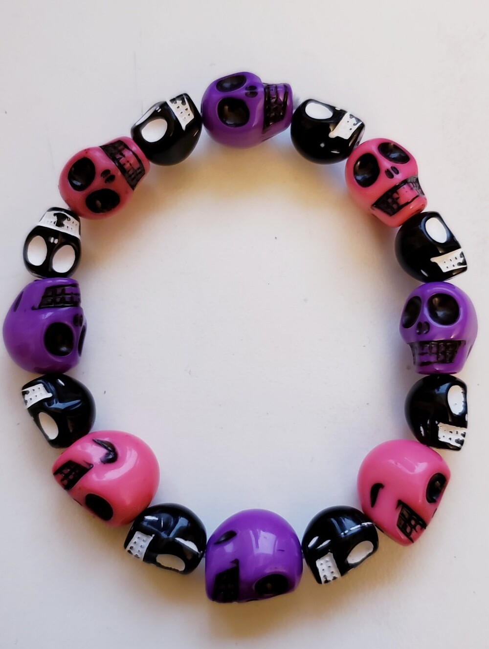 Handmade Purple Pink Black Skull kandi bracelet